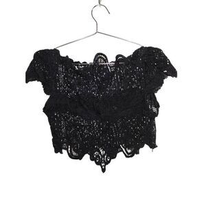 Black Crocheted Womens‎ Top Cropped Short Lacey Sz Small Romantic Gothic